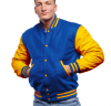 Bright Royal Blue Wool Bright Gold Leather Sleeves